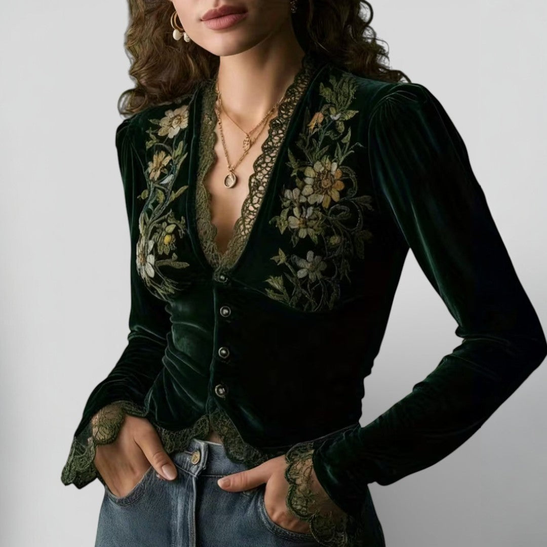 Aitana™ | Blusa de Terciopelo con Bordado Floral