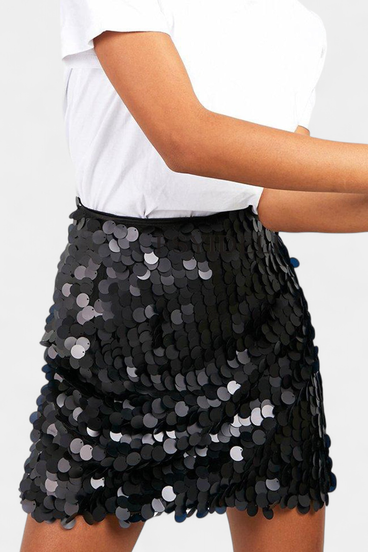 Ángela™ | Falda Mini de Lentejuelas en Negro, Dorado o Plata