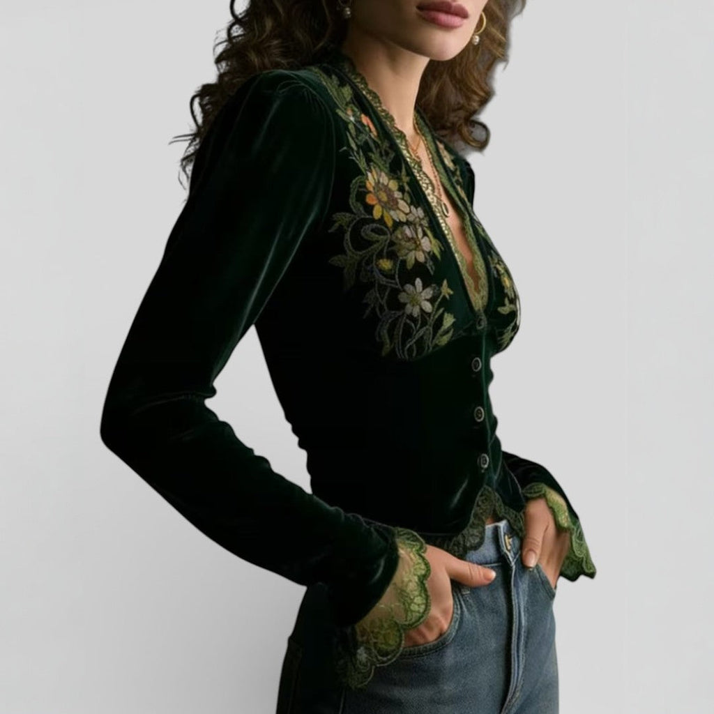 Aitana™ | Blusa de Terciopelo con Bordado Floral