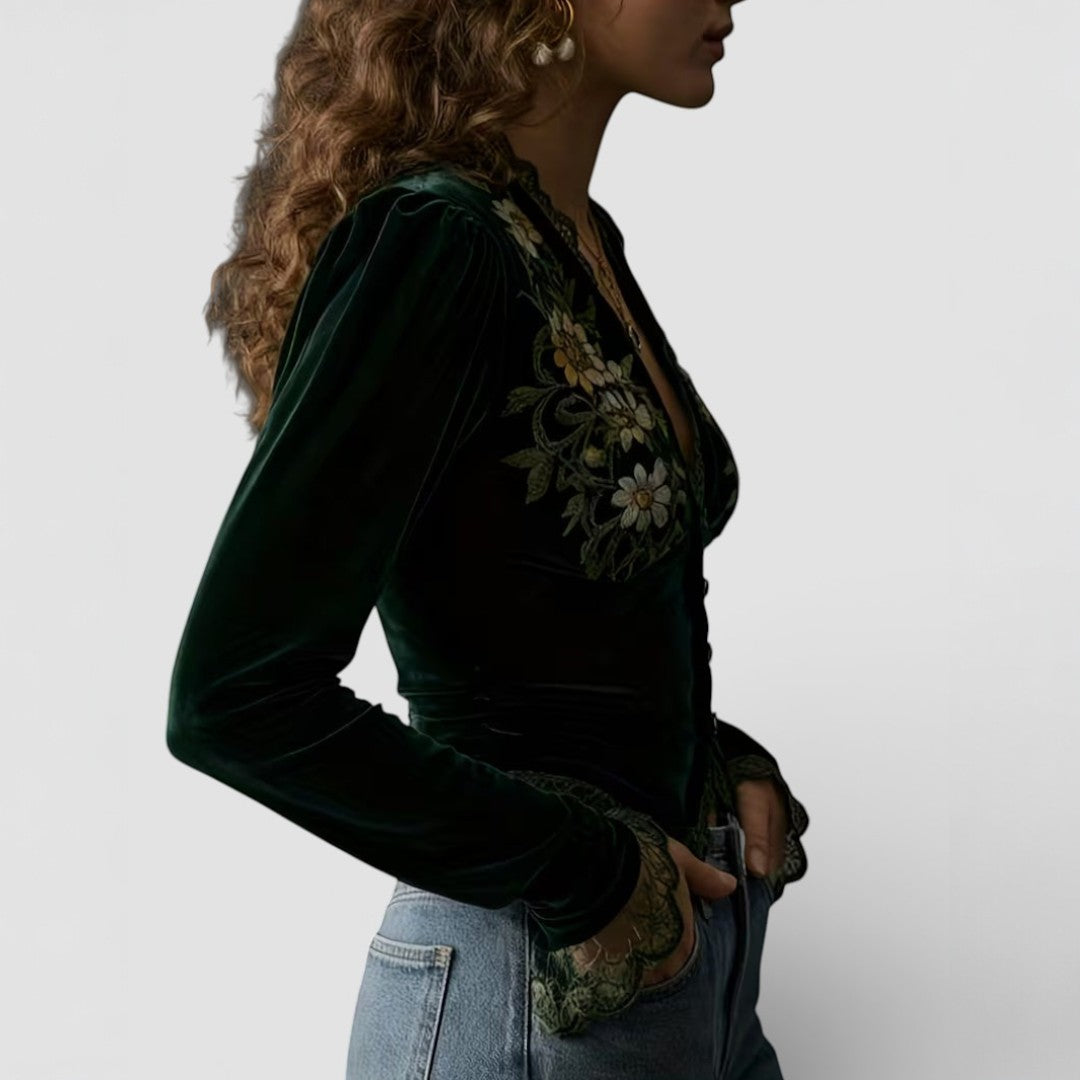 Aitana™ | Blusa de Terciopelo con Bordado Floral
