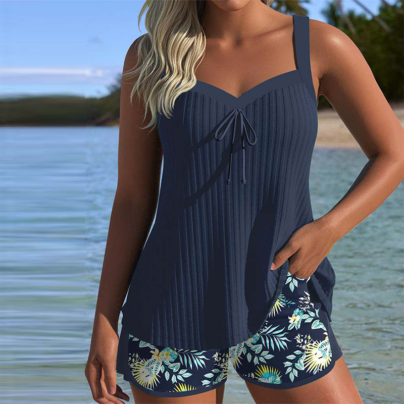 Nuria™ | Tankini de rayas con pantalón corto