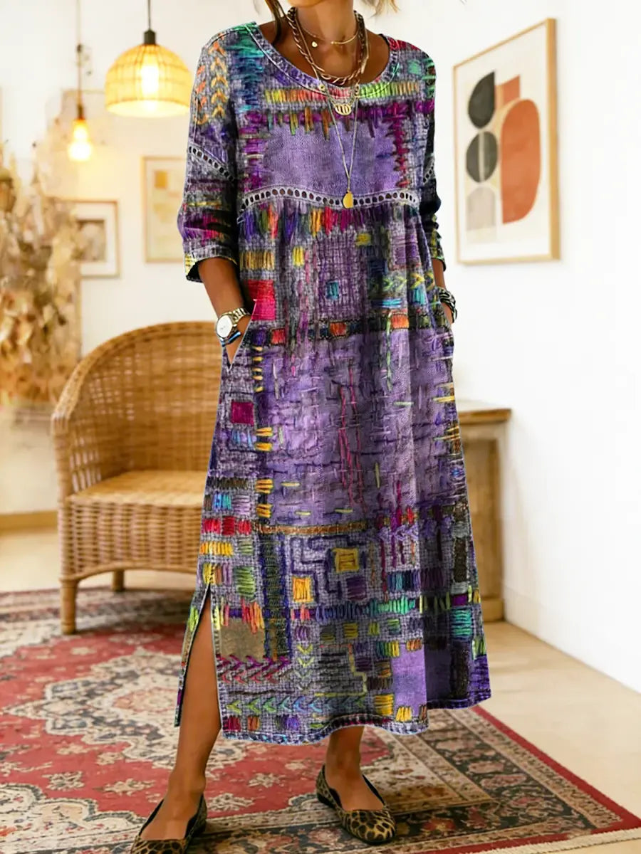 Catie™ | Vestido denim con patchwork étnico