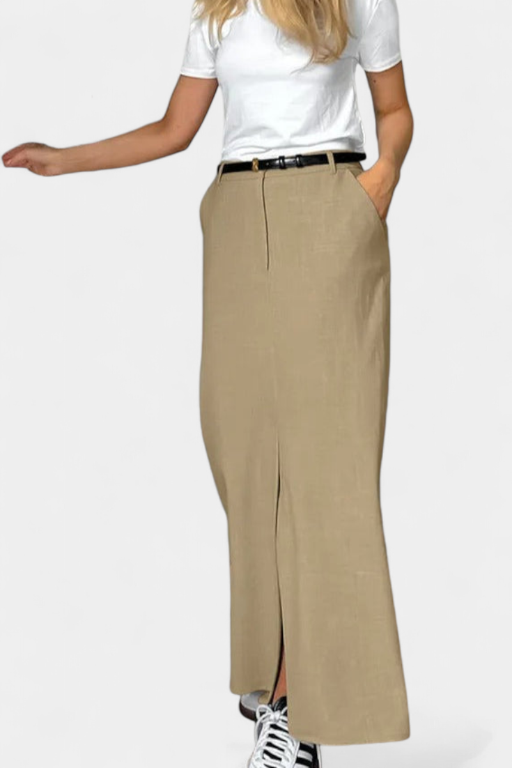 Silvia™ | Falda Larga Elegante con Abertura Frontal y Cintura Alta