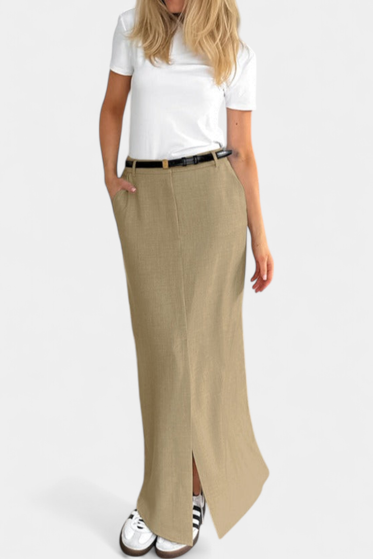 Silvia™ | Falda Larga Elegante con Abertura Frontal y Cintura Alta