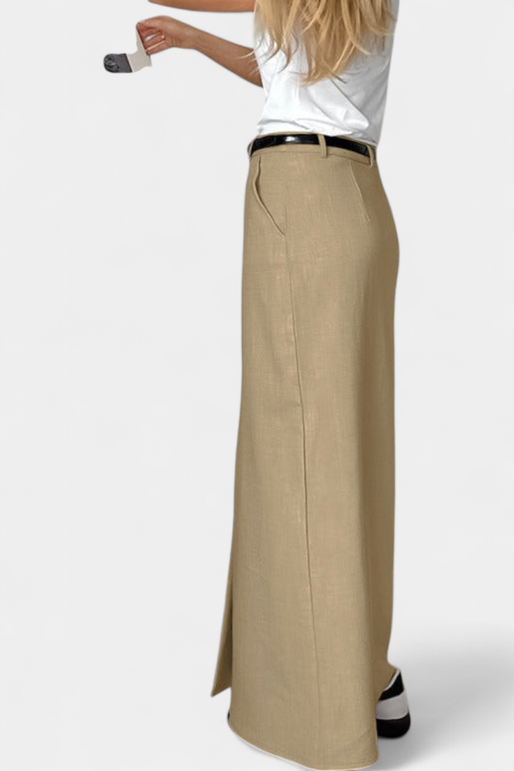 Silvia™ | Falda Larga Elegante con Abertura Frontal y Cintura Alta