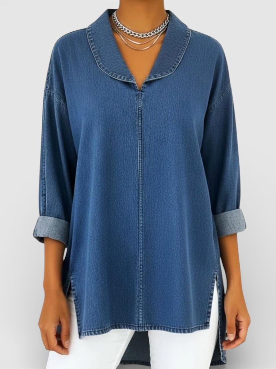 Elvira™ | Blusa vaquera retro con cuello chal