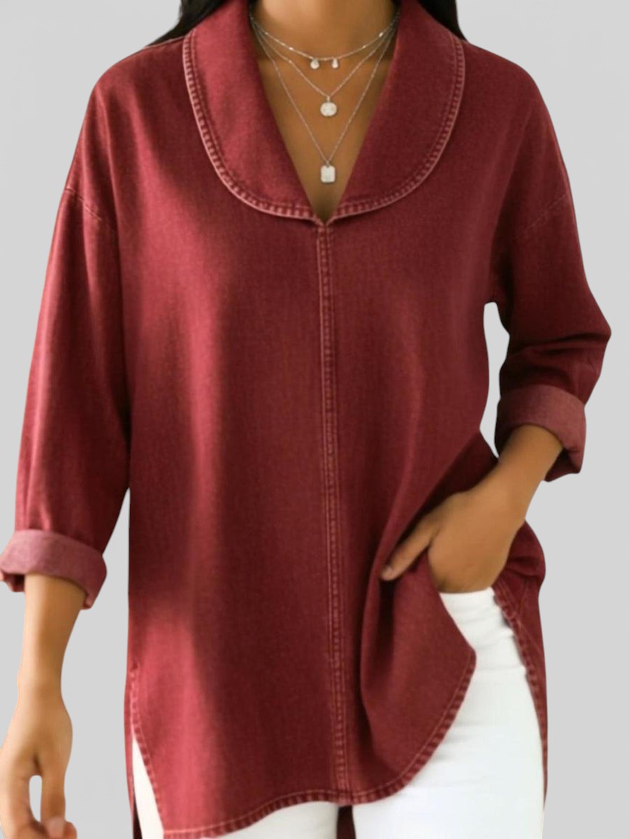 Elvira™ | Blusa vaquera retro con cuello chal