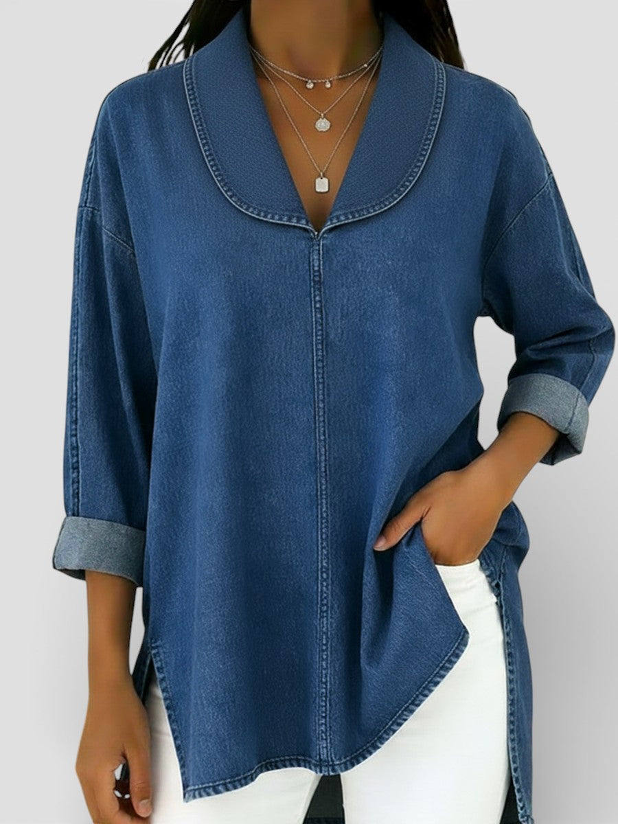 Elvira™ | Blusa vaquera retro con cuello chal