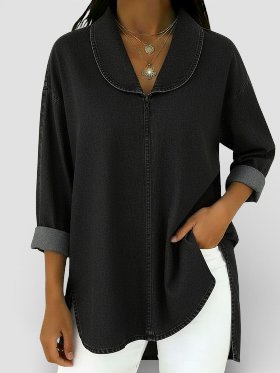 Elvira™ | Blusa vaquera retro con cuello chal