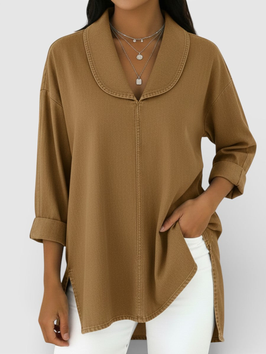 Elvira™ | Blusa vaquera retro con cuello chal