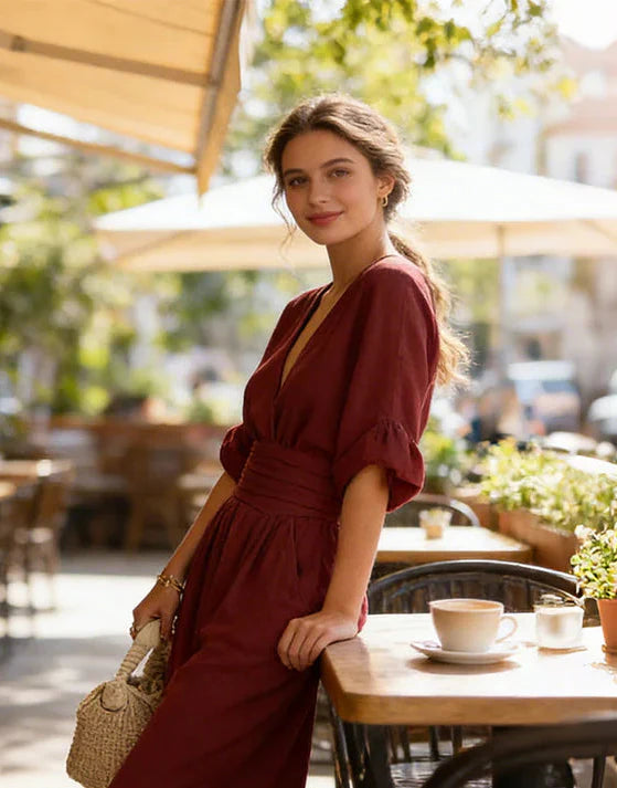 Alessia™ | Mono elegante de escote en V y pierna ancha