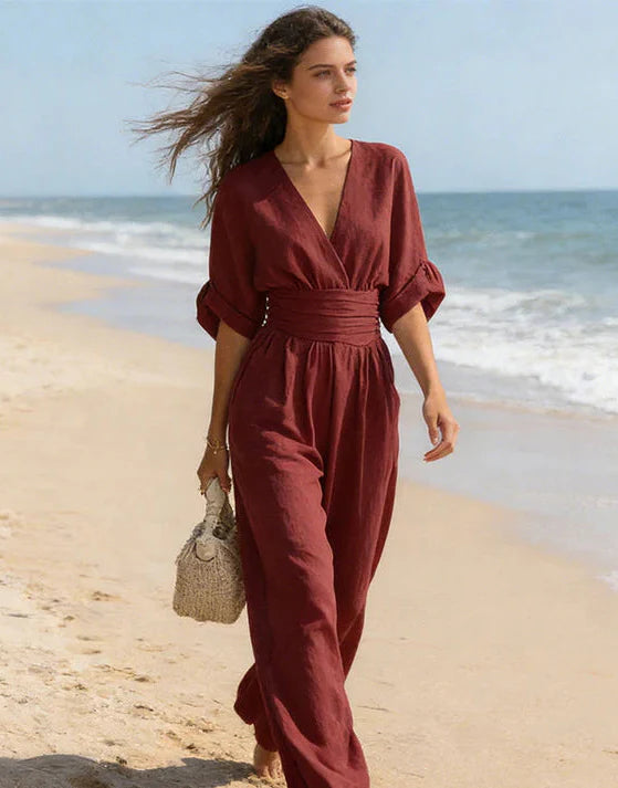 Alessia™ | Mono elegante de escote en V y pierna ancha